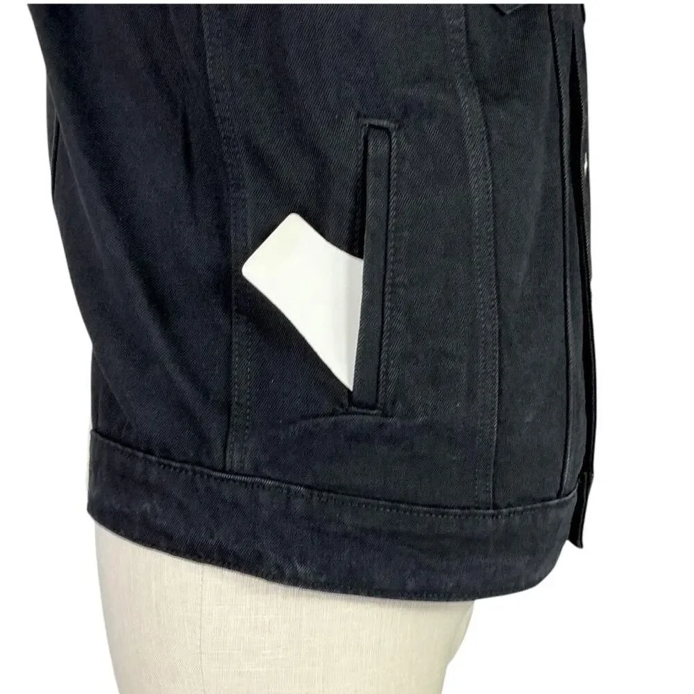 True Religion Jimmy Mens Black Denim Trucker Jacket L Button Front Classic Logo